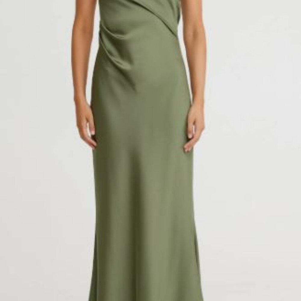 Significant Other Lucile Strapless Satin Gown with Train | Green/Pesto | US4 - Picture 4 of 6